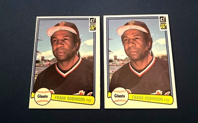 Lote de 2 tarjetas de béisbol Donruss 1982 Frank Robinson #424 HOF Set Break casi nuevo Foto 1 de 2