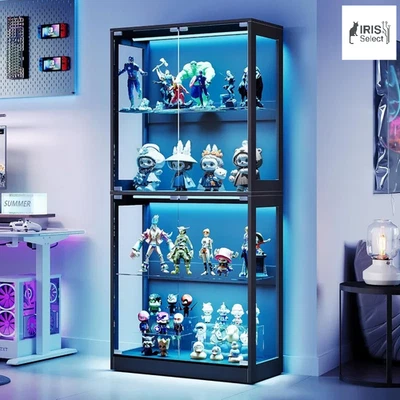 Шкаф-дисплей RGB, 4-уровневые регулируемые стеклянные полки, светодиодные лампы, нажимные двери - Изображение 1 из 4