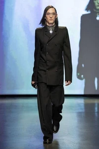 Marine Serre Black Wool Serge Power Shoulder Double-Breasted Jacket - Picture 1 of 12