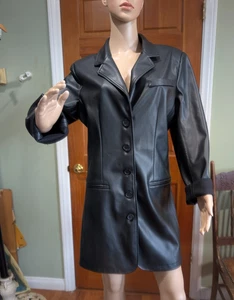 Neu mit Etikett $ 119 Steve Madden Damen L Kunstleder Blazer Kleid schwarz Knöpfe - Bild 1 von 12