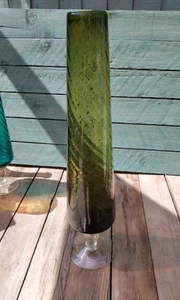 Tall Empoli Glass Vase 50cm Green Optical Swirl Clear Foot - Picture 1 of 12