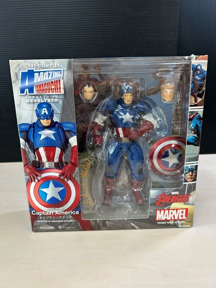 Increíble figura de acción Yamaguchi Capitán América Revoltech Kaiyodo usada Foto 1 de 4