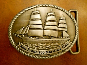 SAILING SHIP, SAN FRANCISCO MARITIME NHP BUCKLE 3" SILVER BUCKLE (NEW) - Picture 1 of 4