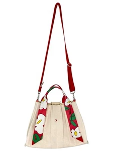 Joseph & Stacey Bag Purse Handbag Red Ivory Canvas 11x8x6” - Picture 1 of 10
