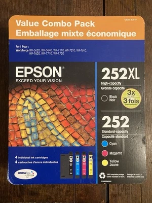 Genuine Epson 252XL Black, 252 Color Cyan Magenta Yellow Ink T252XL-BCS-SV 10/21 - Image 1 of 2