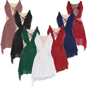 Women Dress Performance Dresses Gymnastics Dancewear Stage Dance Ballroom Hem - Picture 1 of 78