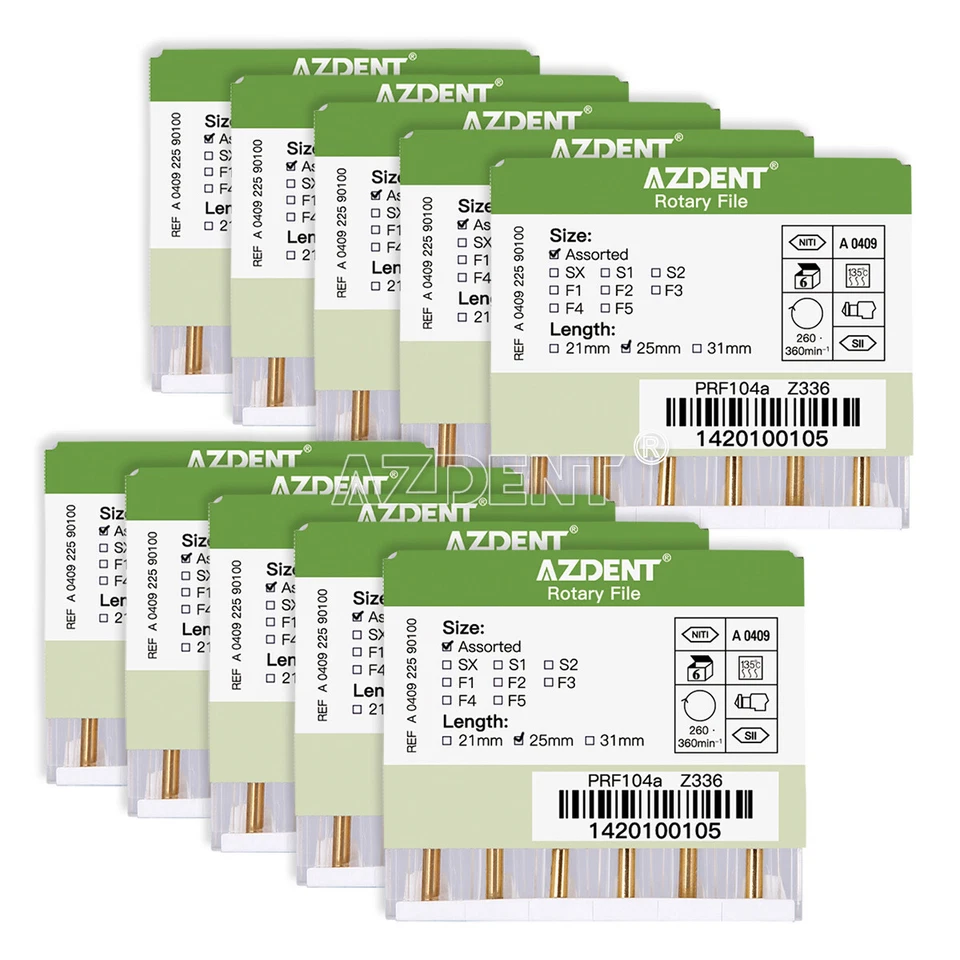 10x Rotary Heat Activated Canal Root Files 25mm for Dental Engine Use