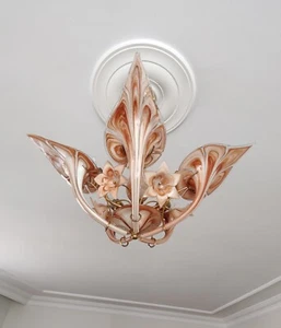 Vecchio lampadario vintage in vetro marrone di murano con petali grandi - Foto 1 di 12