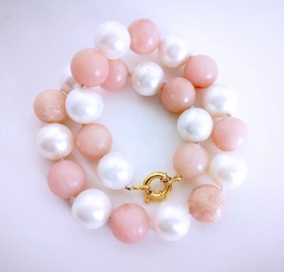 16 мм круглый розовый авантюрин кремовый перламутр ожерелье 17» пружинная застежка - Изображение 1 из 4