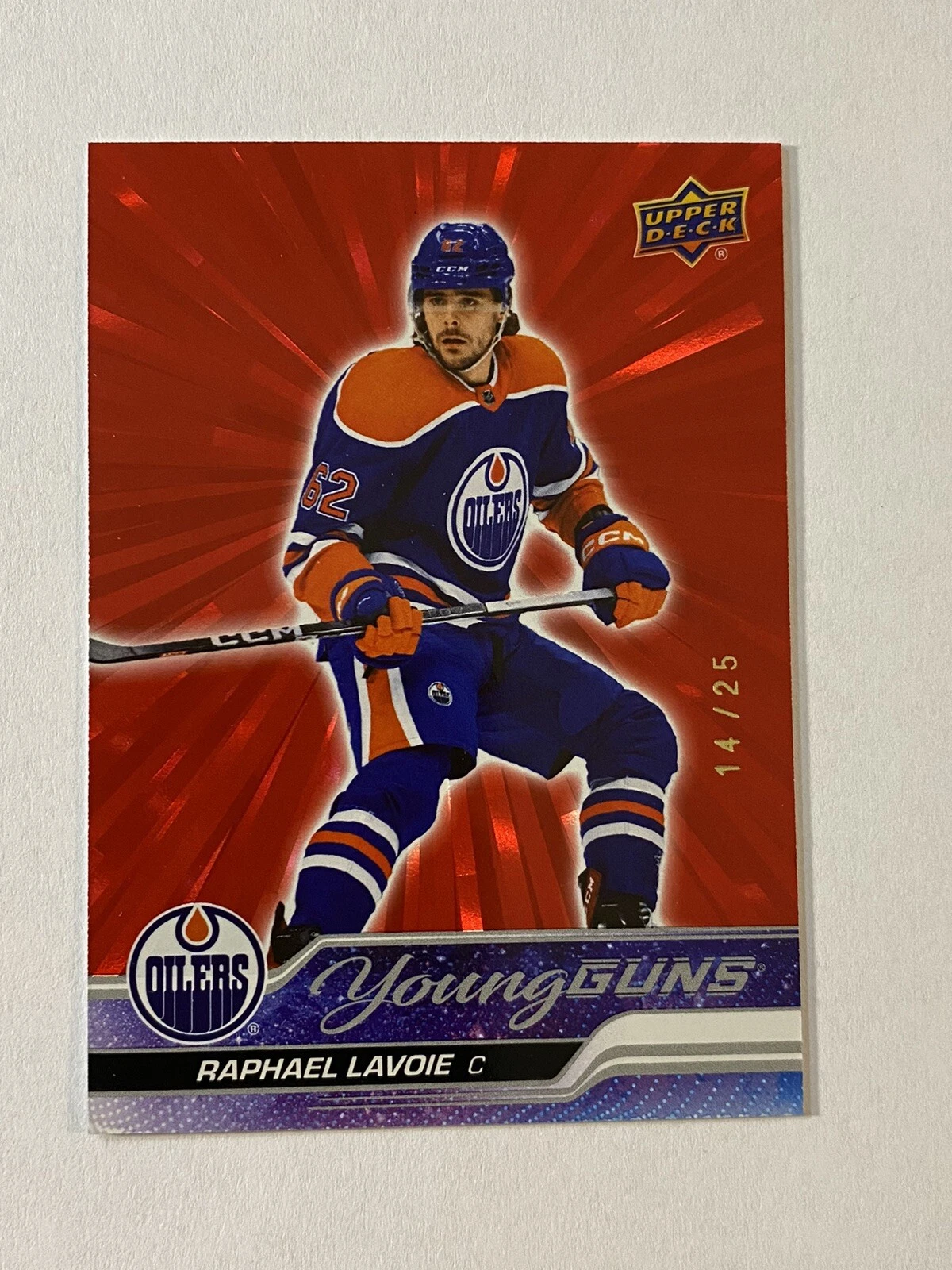 2023-24 UPPER DECK SERIES 2 RAPHAEL LAVOIE /25 OUTBURST RED YOUNG GUNS #499