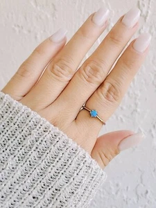 High Polished Blue Opal Solid Ring / Dainty Ring / Delicate Ring / Tarnish Free - Picture 1 of 8