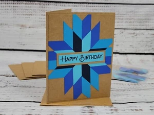Kit de tarjetas de felicitación de feliz cumpleaños #20 [Lote de 4, masculino, azul ombre, edredón] - Imagen 1 de 6