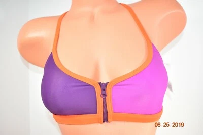 Top de bikini para mujer ROXY dos tonos púrpura con ribete naranja talla XS NUEVO CON ETIQUETAS Foto 1 de 4