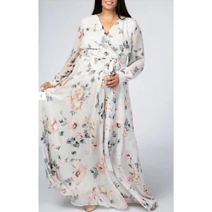 PinkBlush Elfenbein Blumenmuster Chiffon Umstands-Plus Maxikleid Gr. 2X Neu ohne Etikett - Bild 1 von 9