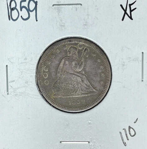 1859 SEATED LIBERTY SILVER QUARTER ~ XF ~NICE COIN~ Cover
