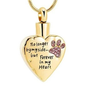 Gold Pet Cat Dog Keepsake Heart Cremation Urn Pendant Ashes Necklace Funeral - Picture 1 of 3