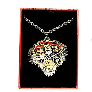 Authentic Ed Hardy Double Sided Tribal Lion Head Stainless Steel Necklace 23” - Picture 1 of 7