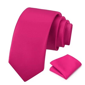 Men's Hot Pink Tie Set Solid Pure Color 3.15" 8CM Classic Formal Plain Neckti... - Picture 1 of 7