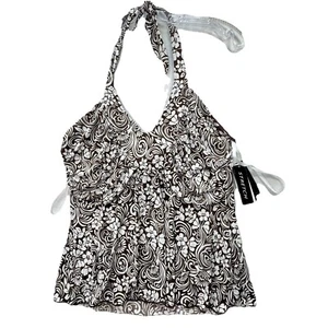 Vintage Y2K ABStudio Women's Brown Floral Print Halter Tank Top Sz XL NWT Fairy - Picture 1 of 12