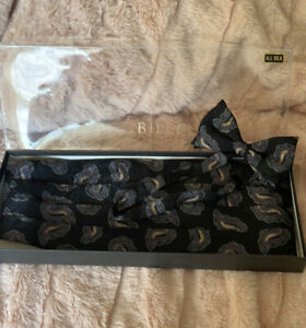 VINTAGE Bill BLASS Bow Tie & Cummerbund Set Black Paisley Silk In Box PERFECT