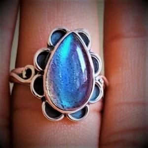  LABRADORITE  NATURAL GEMSTONE 925 STERLING SILVER HANDMADE JEWELRY RING 3 TO 12 - Picture 1 of 5
