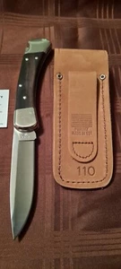 Buck 110 Hunter Drop Point Nickel Silver Distressed Sheath 100% Made In U.S.A. - Picture 1 of 5
