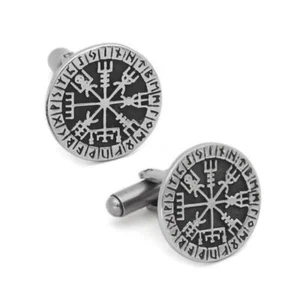 GEMELOS BRÚJULA RUNAS VIKINGOS Vegvisir Islandés Nórdico Boda Novio BOLSO DE REGALO - Imagen 1 de 4