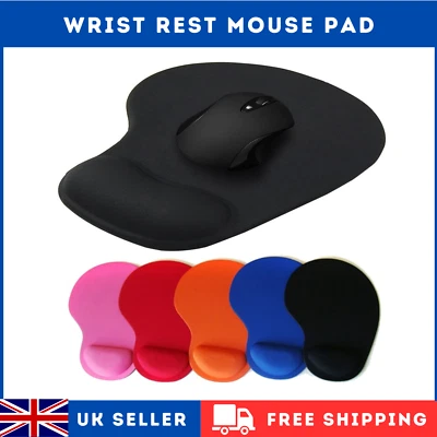 Anti-Slip Mouse Pad Mat With Foam Wrist Support PC & Laptop UK - Image 1 of 4