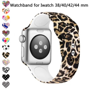 Patterned iWatch Band For Apple Watch Series 8 7 6 5 4 3 2 Silicone Wrist Strap - Picture 1 of 27