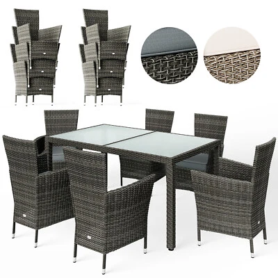 CASARIA® Balkonmöbel Gartenmöbel Set 6 Stühle 7cm Polster Tisch Grau/Beige - Bild 1 von 4
