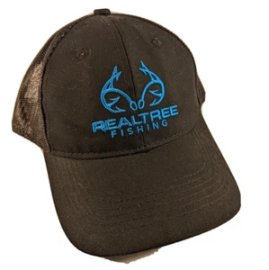 Realtree Fishing Cap Trucker Hat Black Blue Logo Snap Back Made By AC Outdoors - Picture 1 of 4