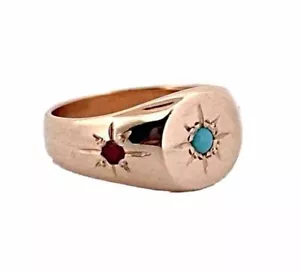 Anillo de sello de rubí turquesa de diseñador Scosha de oro rosa macizo de 14k - Imagen 1 de 11