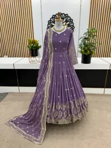 NEW DESIGNER HEAVY FAUX GEORGETTE GOWN WITH DUPATTA FOR PARTY & WEDDING - Picture 1 of 13