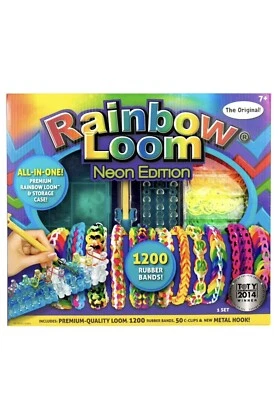 Rainbow Loom 1200 霓虹版橡胶带彩虹织机/金属钩/50 C 夹 — 第 1/4 张图片
