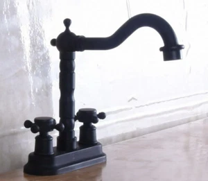 Black Oil Rubbed Bronze Deck Mount 4" Kitchen Sink Bathroom Mixer Tap Faucet - Picture 1 of 8