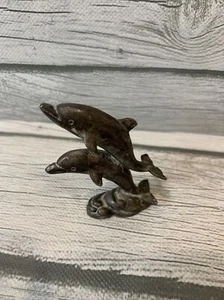 2.75 Inch Miniature Pewter Figurine Of Playful Dolphins. Ocean Accent Beach Vibe - Picture 1 of 7