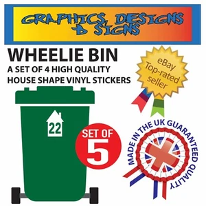 5 X WHEELIE BIN NUMBERS CUSTOM HOME HOUSE NUMBER VINYL GRAPHIC STICKERS DECALS - Picture 1 of 6