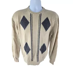 Pringle Cashmere Thick 3 Ply Crewneck Sweater M / L Scotland Argyle Beige - Picture 1 of 14