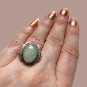 Anello unico vintage Art Deco revival egiziano sud-ovest amazzonite? sterlina? - Foto 1 di 13