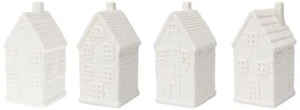 Deko Haus Keramik Weiß Fachwerk Backstein LED 10cm Weihnachten Ganzjährig 4 Stk - Bild 1 von 12
