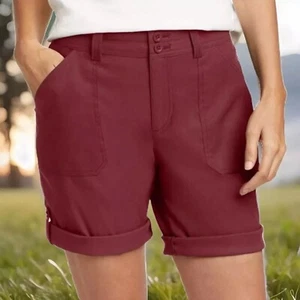 New Women's Eddie Bauer Rolled Hemmed Bermuda Short Shorts Size 16 Burgundy Red - Picture 1 of 4