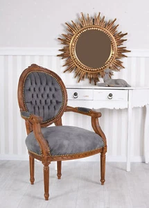 Armlehnstuhl Samt Sessel Barock Armlehnsessel Barockstuhl Antik Stuhl Medaillon - Bild 1 von 5