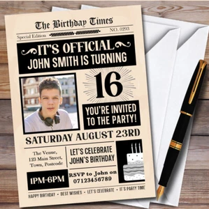 Newspaper Photo 16Th Personalised Birthday Party Invitations - Picture 1 of 1
