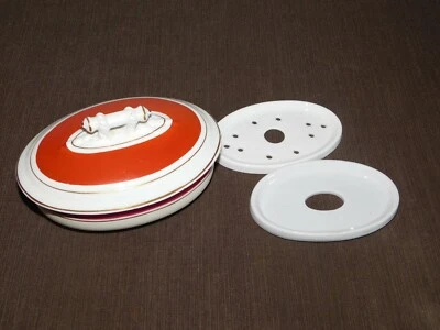 SOPORTE JABONERA CERÁMICA VINTAGE 6" ANCHO OVALADO ROJO BLANCO PÚRPURA Foto 1 de 4