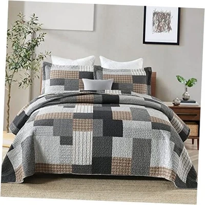 , Juego de cama Queen, 3 piezas, 100 % algodón, Queen (90"x98") gris/negro/marrón/blanco Foto 1 de 4