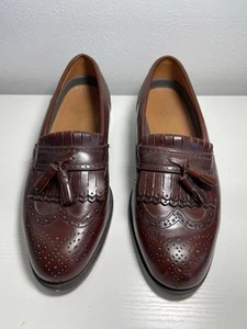 VTG FRENCH SHRINER MEN'S GENUINE LEATHER BROWN WING TIP TASSLE SHOES Sz 9.5 - Picture 1 of 10