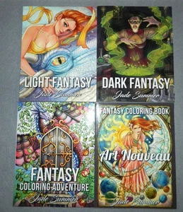 Jade Summer lot of 4 LIGHT DARK FANTASY Art Nouveau Adult Coloring Books - Imagen 1 de 12