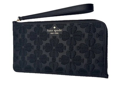Muñequera Kate Spade nueva con etiquetas Lucy Spade bordada flor negra cremallera M/L $159 KL857 Foto 1 de 4