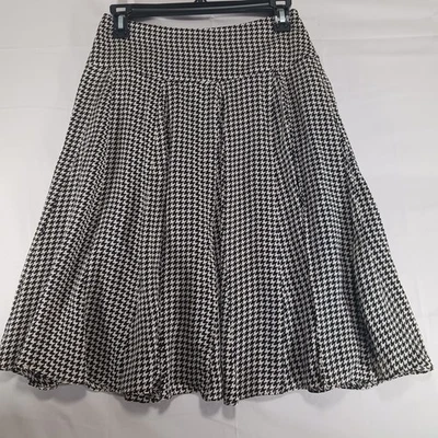 Lauren Ralph Lauren Womens Black&White Houndstooth Print Silk Lined Skirt Sz 2 - Image 1 of 4