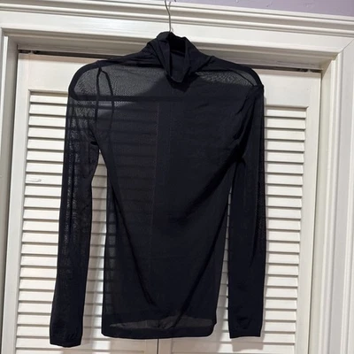 Camisa Wolford Cuello Alto Top Manga Larga Elastizada Bodycon Negra Transparente Pequeña  Foto 1 de 4